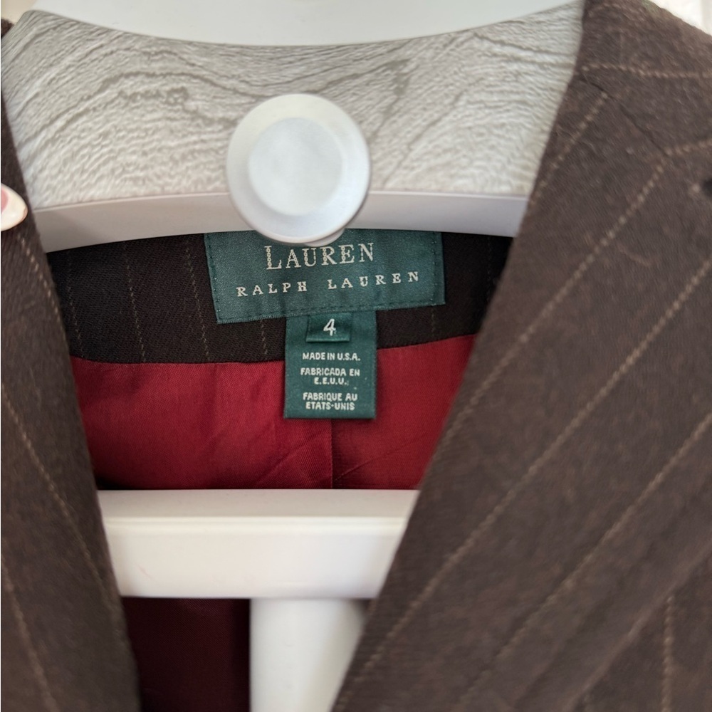 Ralph Lauren Women's Brown Pinstripe Blazer Classic Suit Jacket - Picture 2 of 6